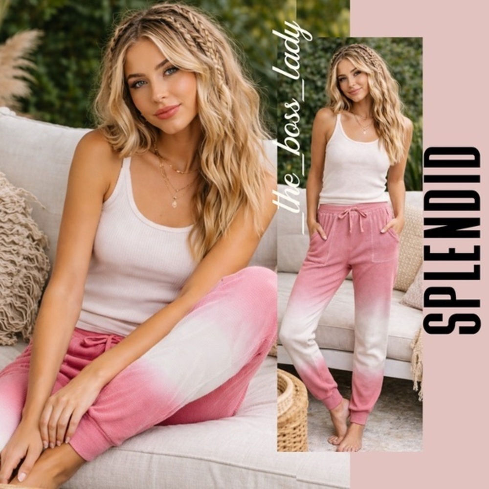 Splendid pants Large waffle jogger tie-dye Large pink